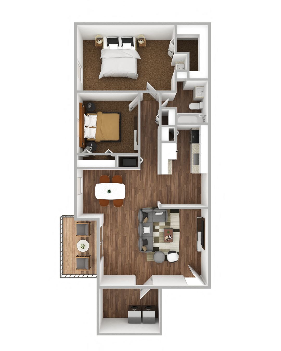 Floor plan for 2 beds, 1 bath, 1030 sqft